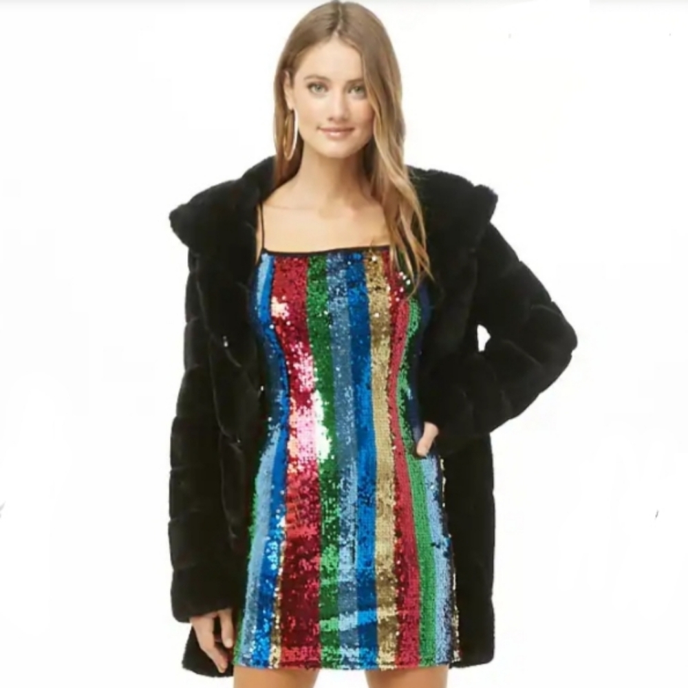 Striped Sequin Mini Cami Dress - Picture 1 of 5
